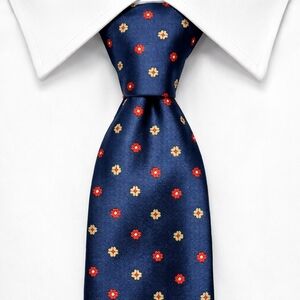 Vintage Yves St Laurent Silk Tie Blue Red Neat Foulard  Designer USA 3.25x56